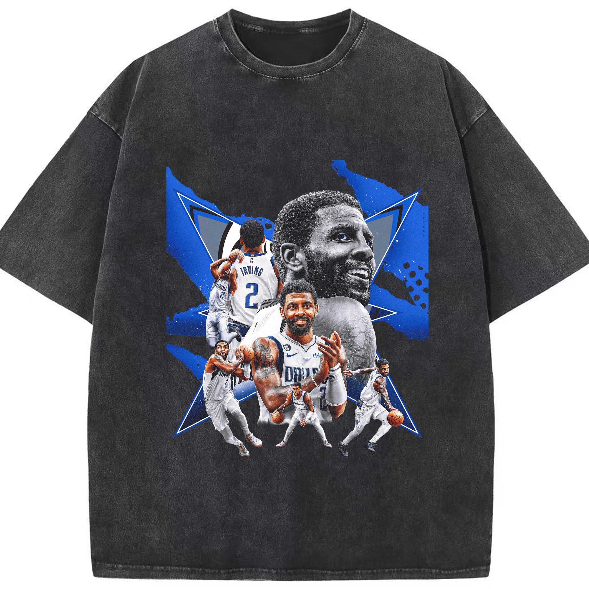 Kyrie Irving Dallas Mavericks  Dynamic Basketball  Shirt - Washed Vintage Look 230g Cotton Oversized T-Shirt With Front Heat Transfer Print – Soft, Lightweight, Stylish Fit – Comfortable Casual Wear For Sports & Everyday Use